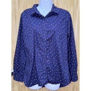 GARNET HILL Signature Organic Pima Cotton Shirt Size 8 Button Up Polka Dot Blue